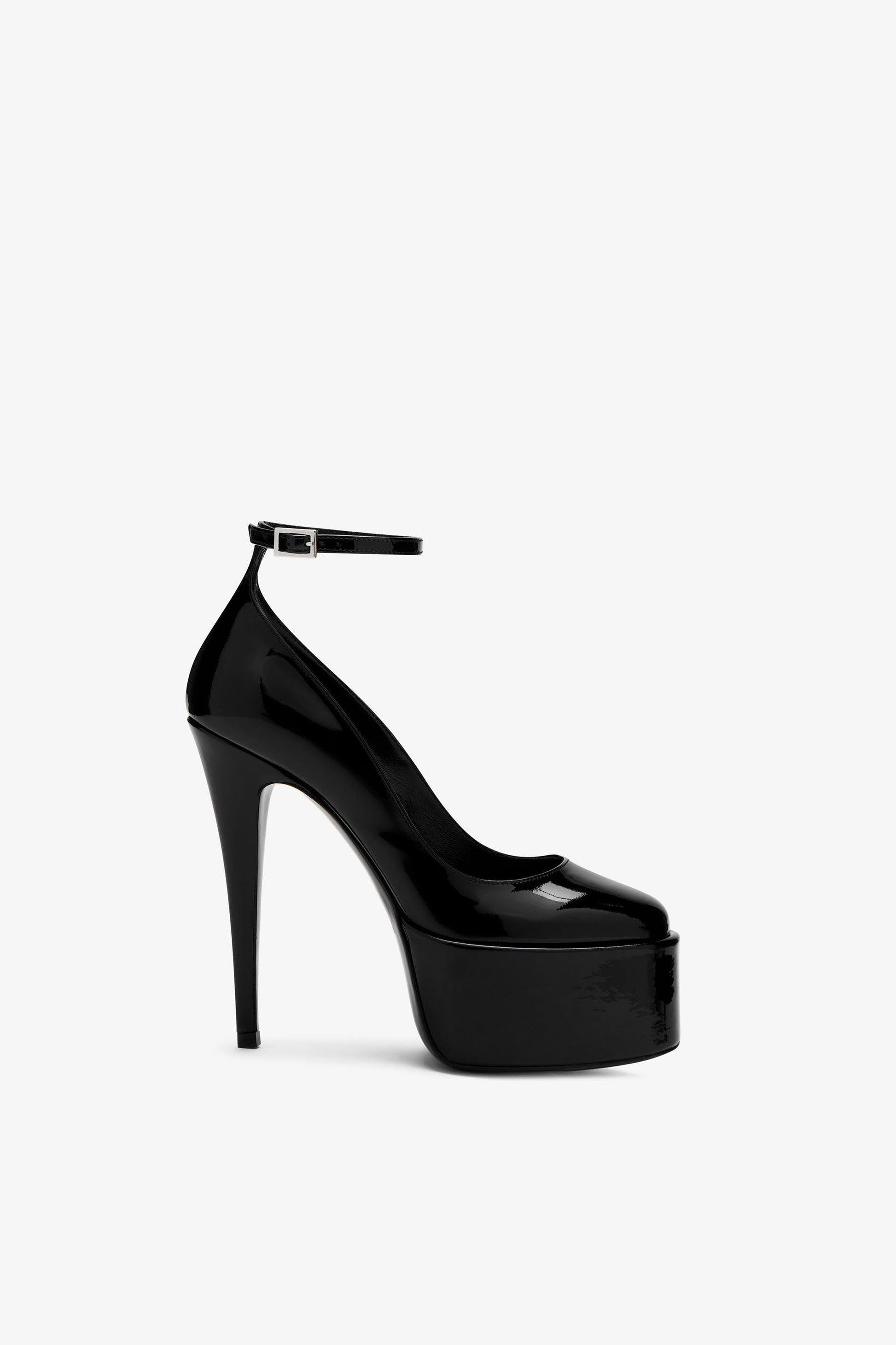 Black patent platform pumps