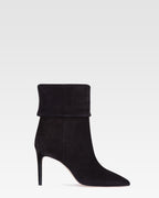 Black calf suede ankle boots with turn-down collar