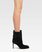 Black calf suede ankle boots with turn-down collar