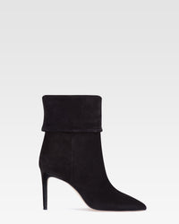 Black calf suede ankle boots with turn-down collar — Black