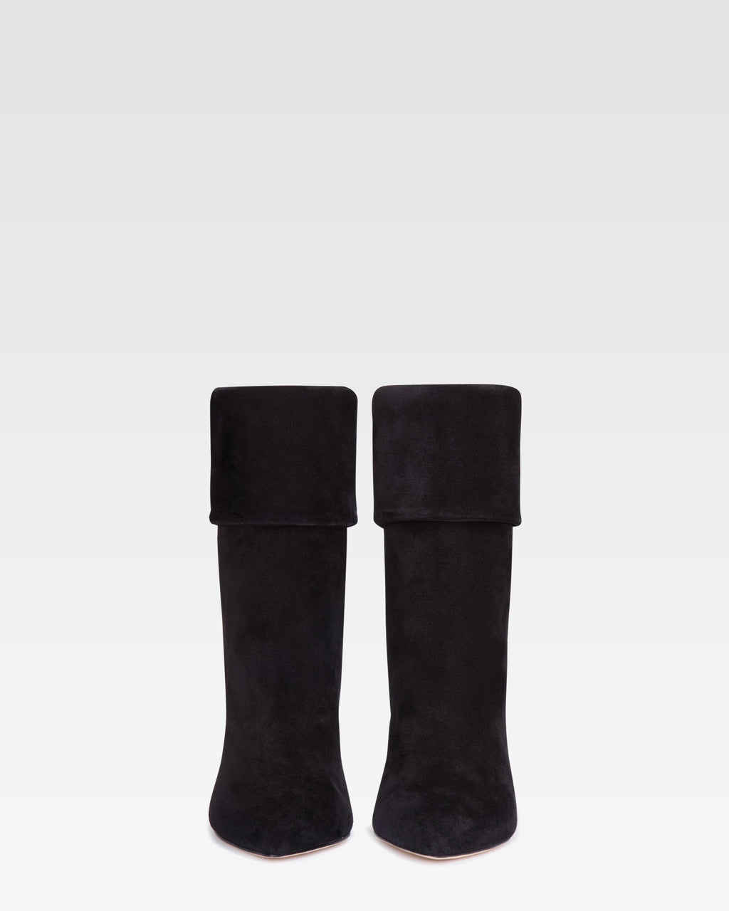 Black calf suede ankle boots with turn-down collar