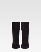 Black calf suede ankle boots with turn-down collar