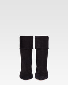 Black calf suede ankle boots with turn-down collar