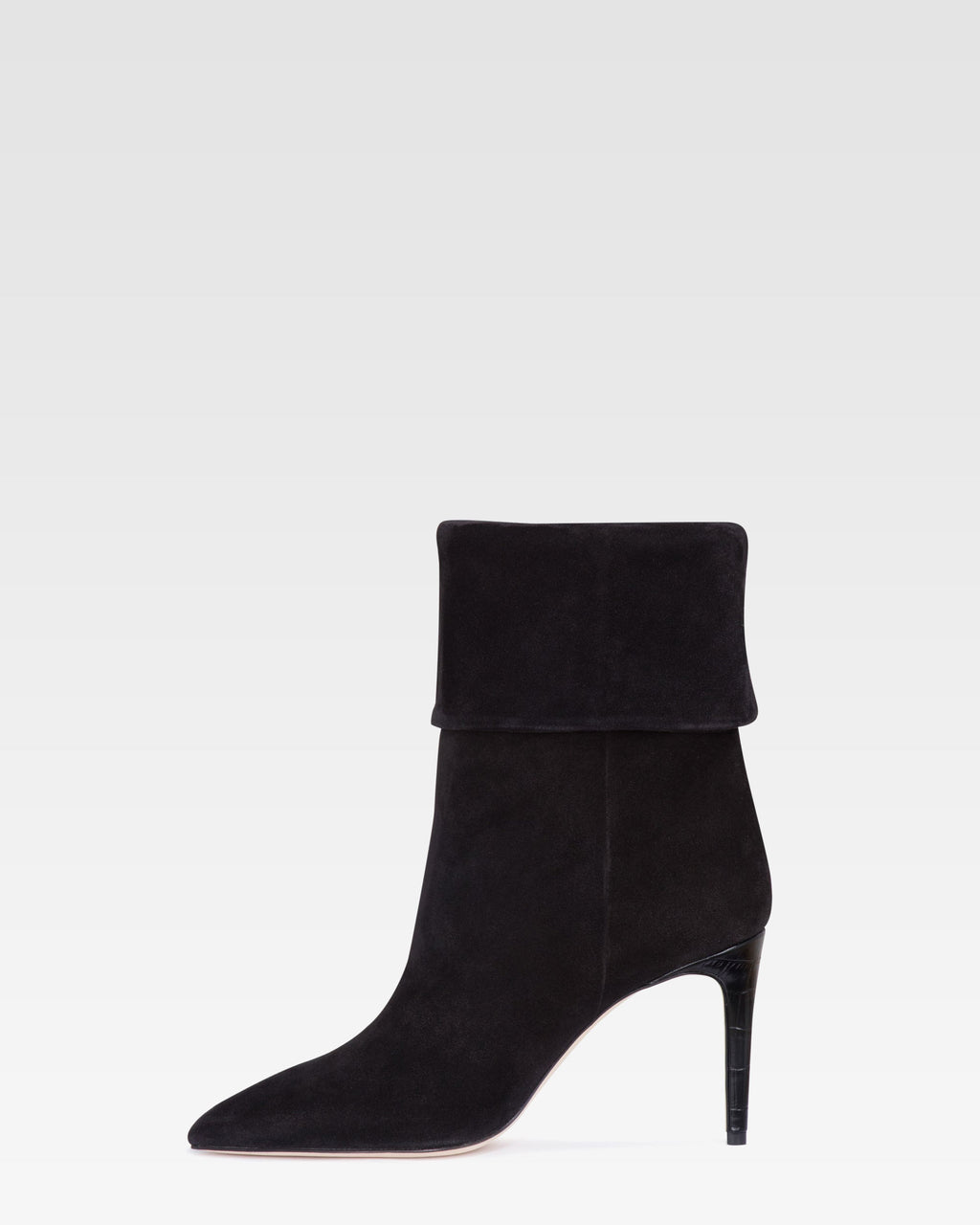 Black calf suede ankle boots with turn-down collar