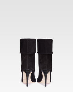 Black calf suede ankle boots with turn-down collar
