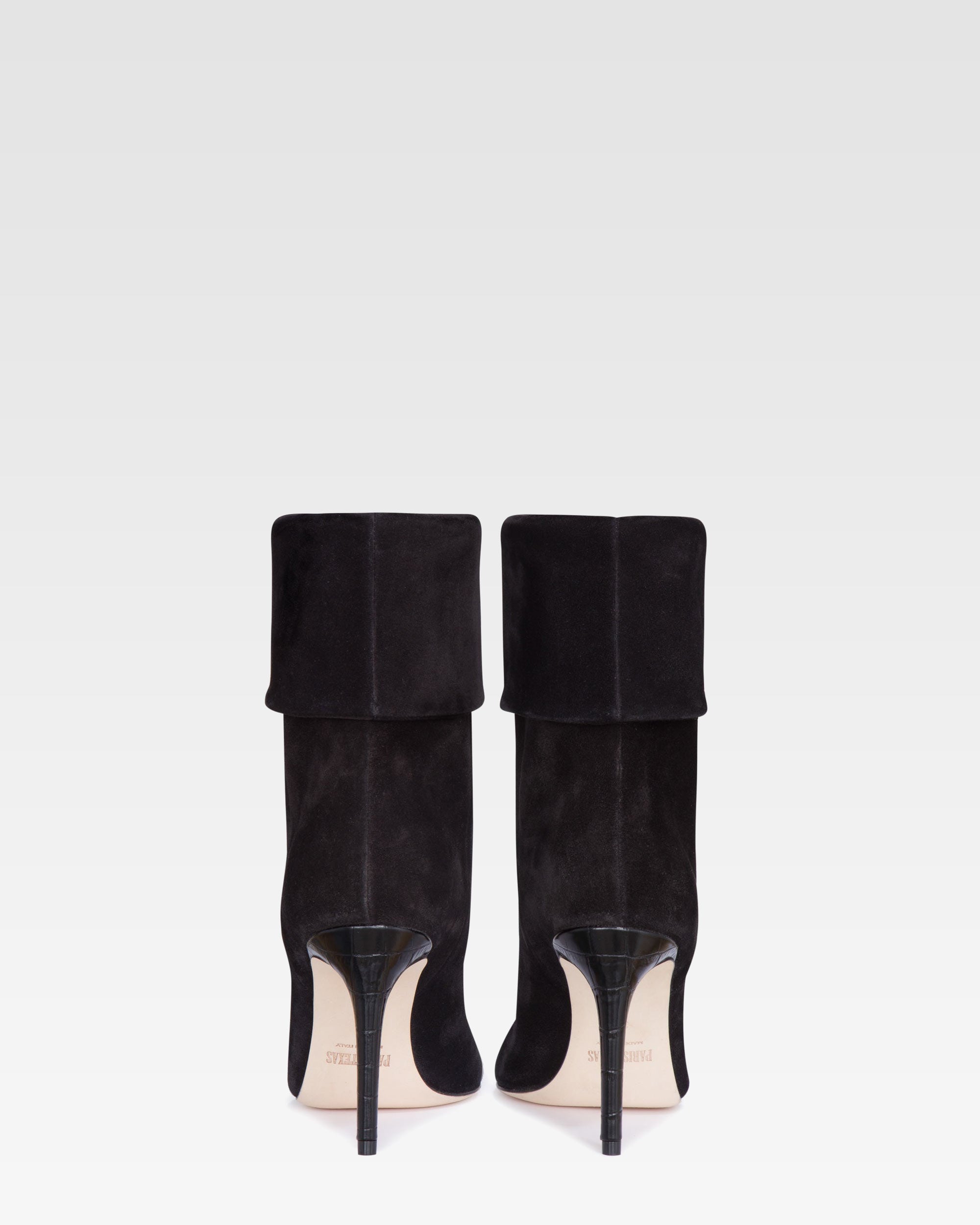 Black calf suede ankle boots with turn-down collar