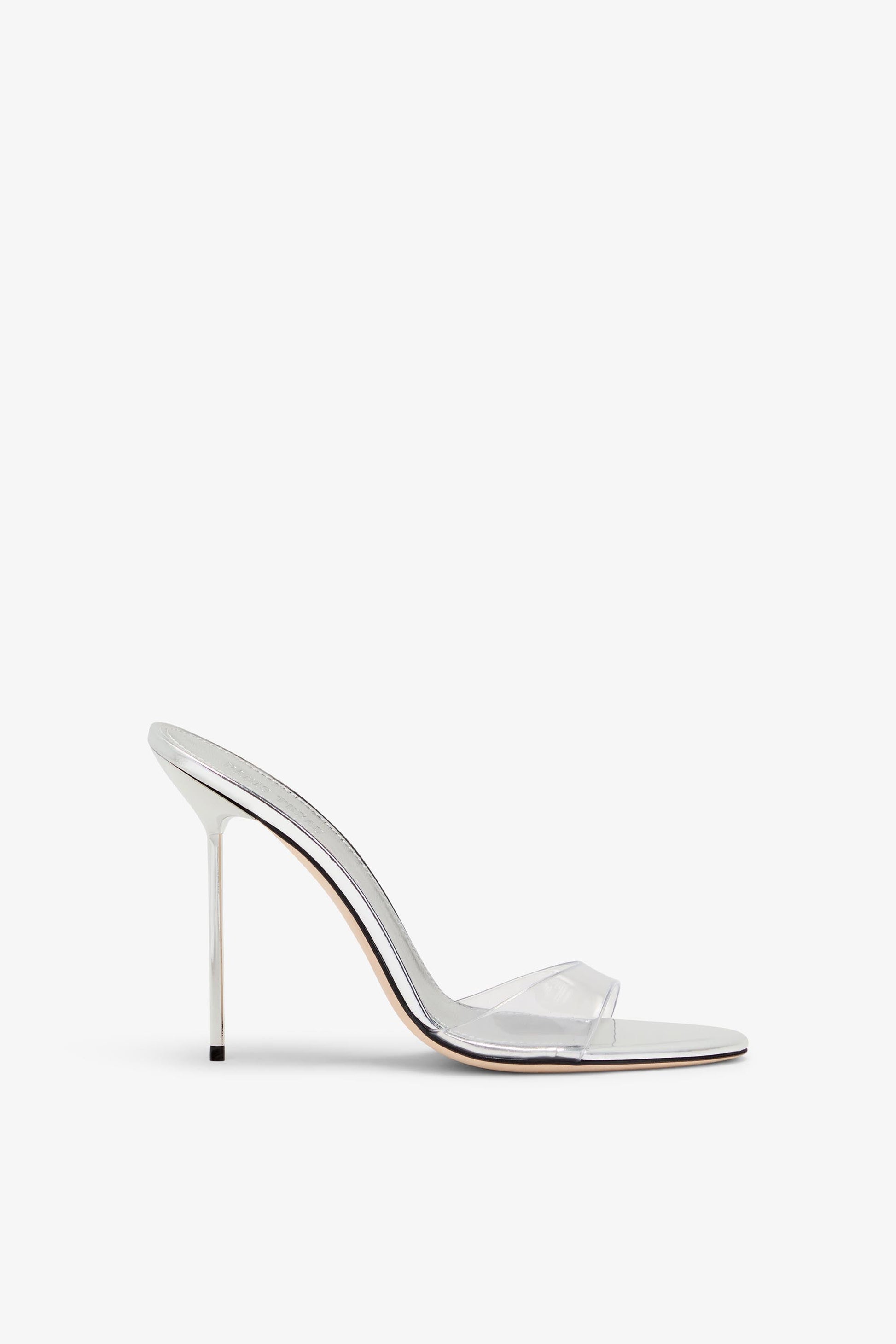 Mules en cuir et pvc argent'ees