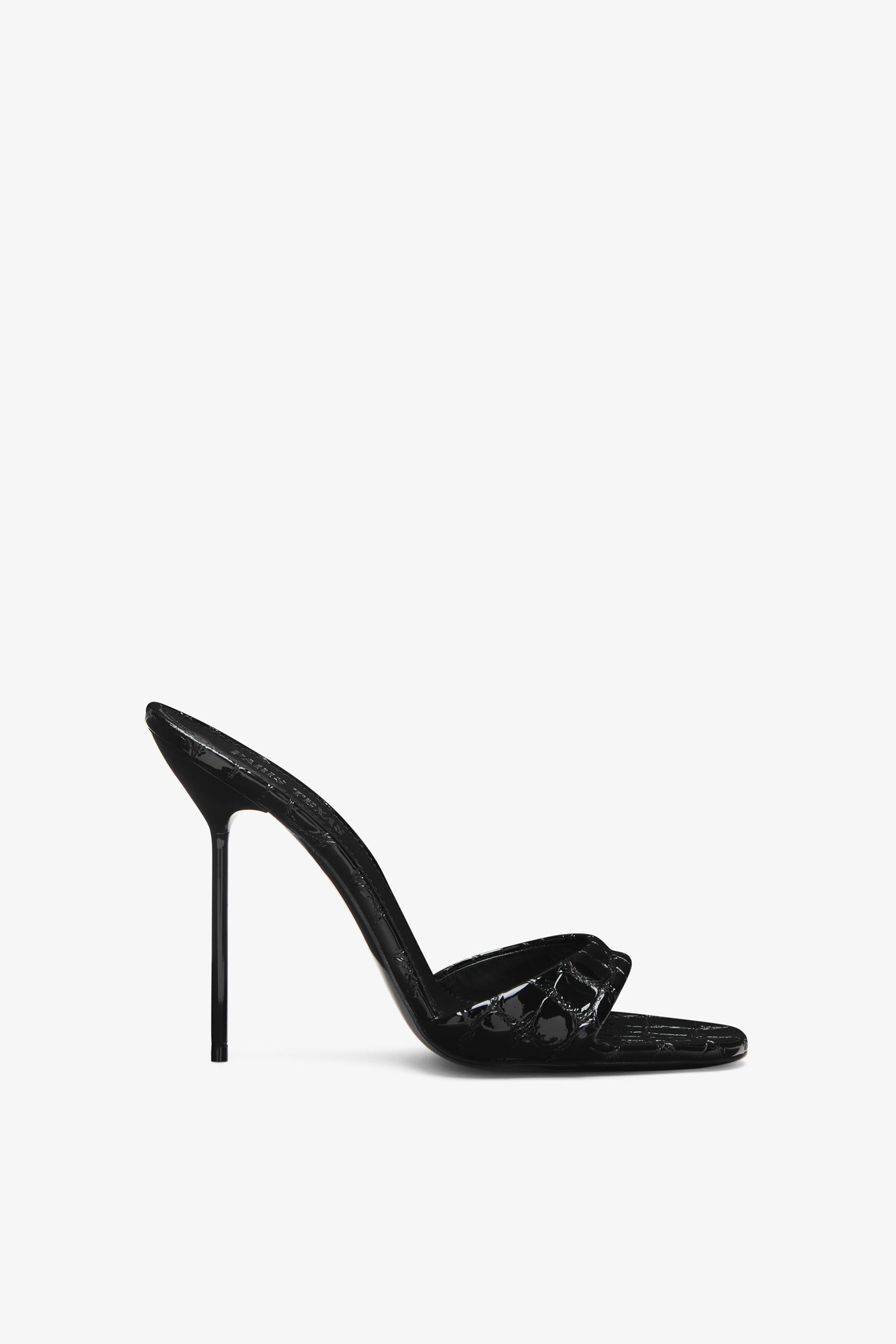 Mules en cuir emboss'e noir