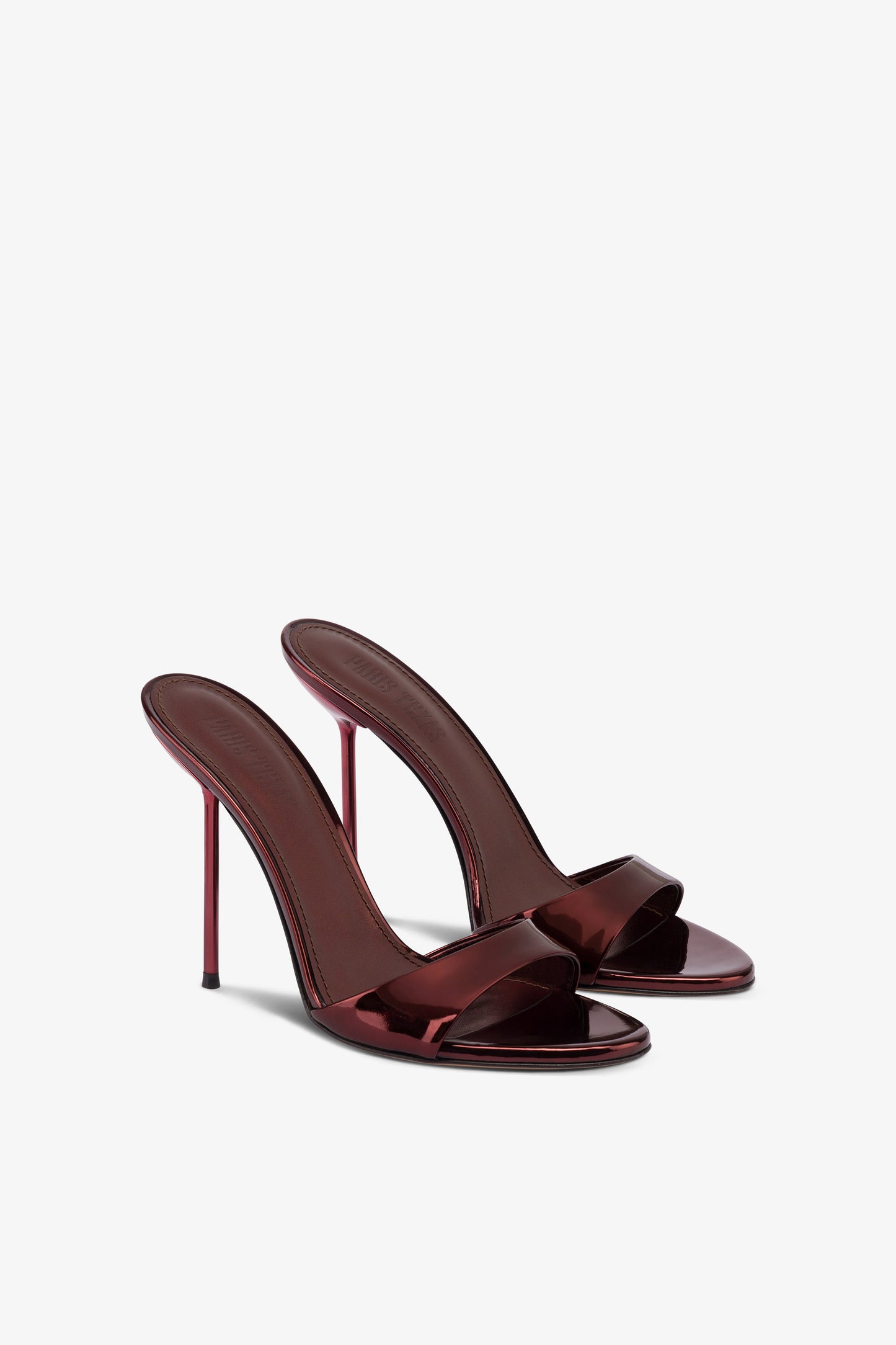 Mules in maroon mirror-effect leather