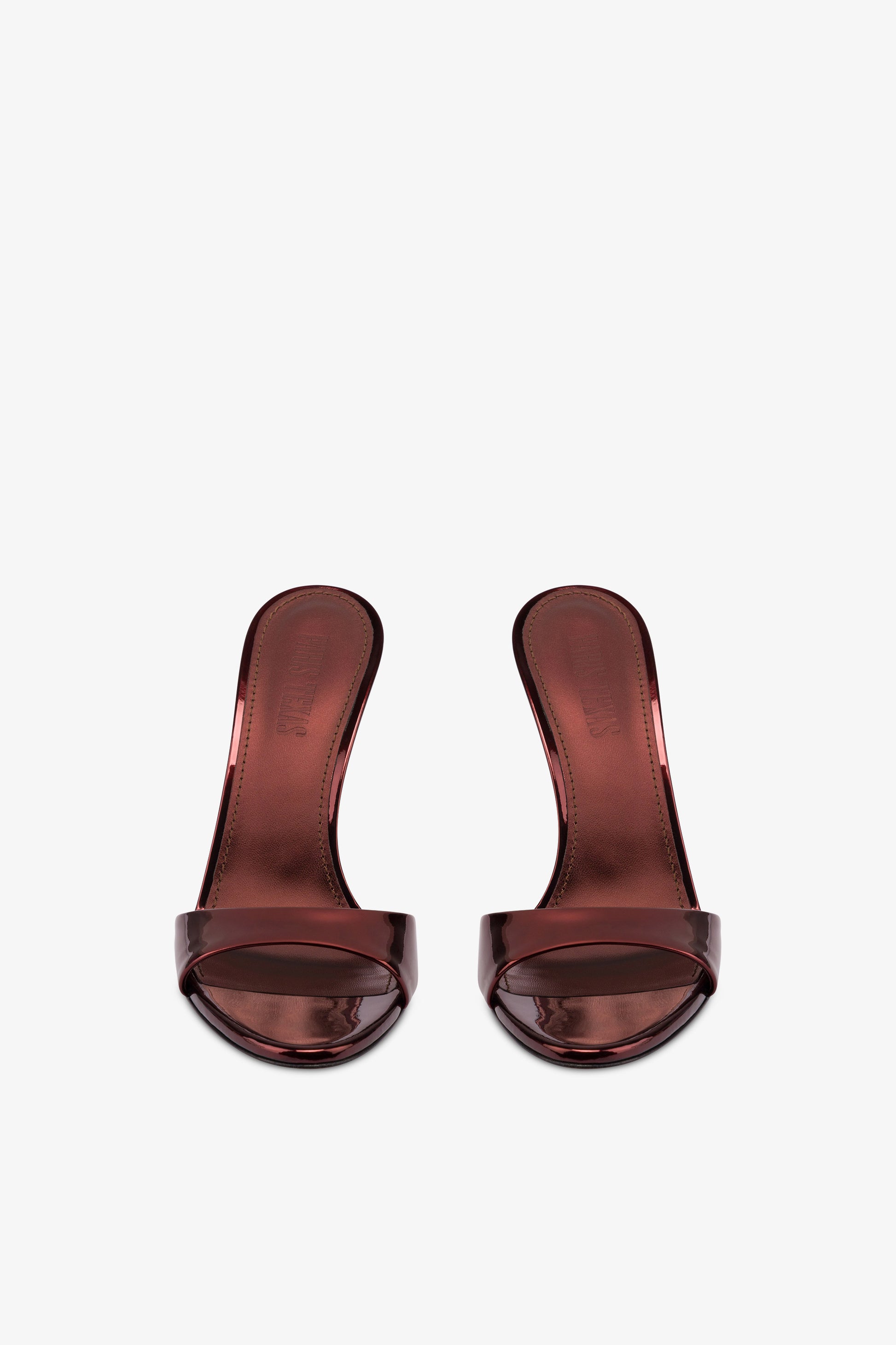 Mules in maroon mirror-effect leather