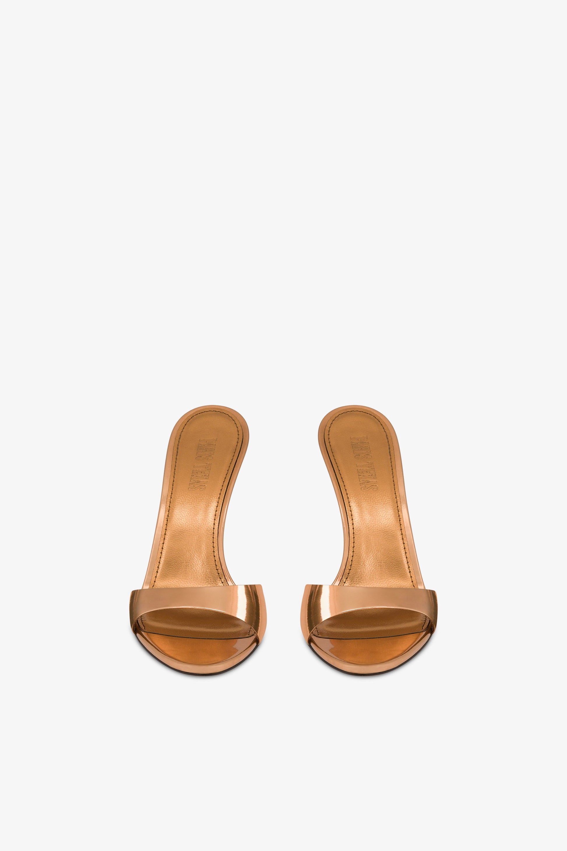 Almond-toe mules in bronze mirror-effect leather