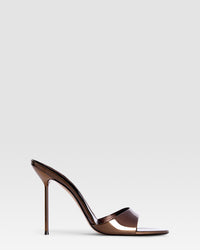 Mules in ebony, mirror-effect leather — EBONY