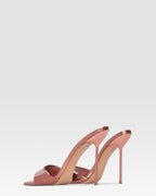 Mules in Texas rose, mirror-effect leather