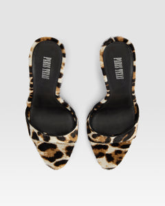 Mules in white leopard print cowhide