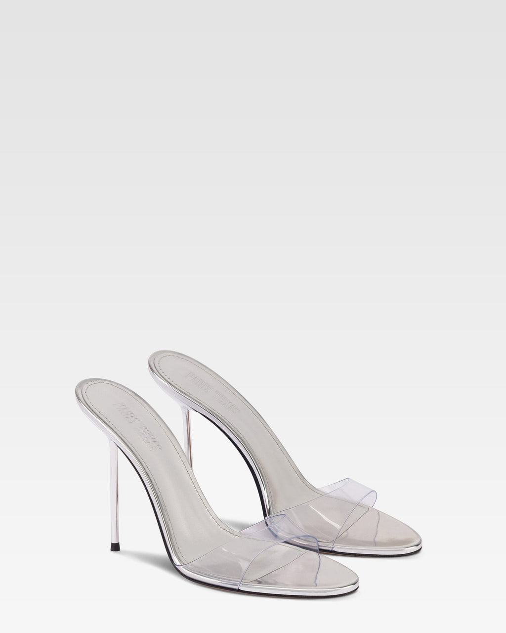 Mules in pvc-pelle laminata argento