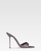 Mules in grey satin.