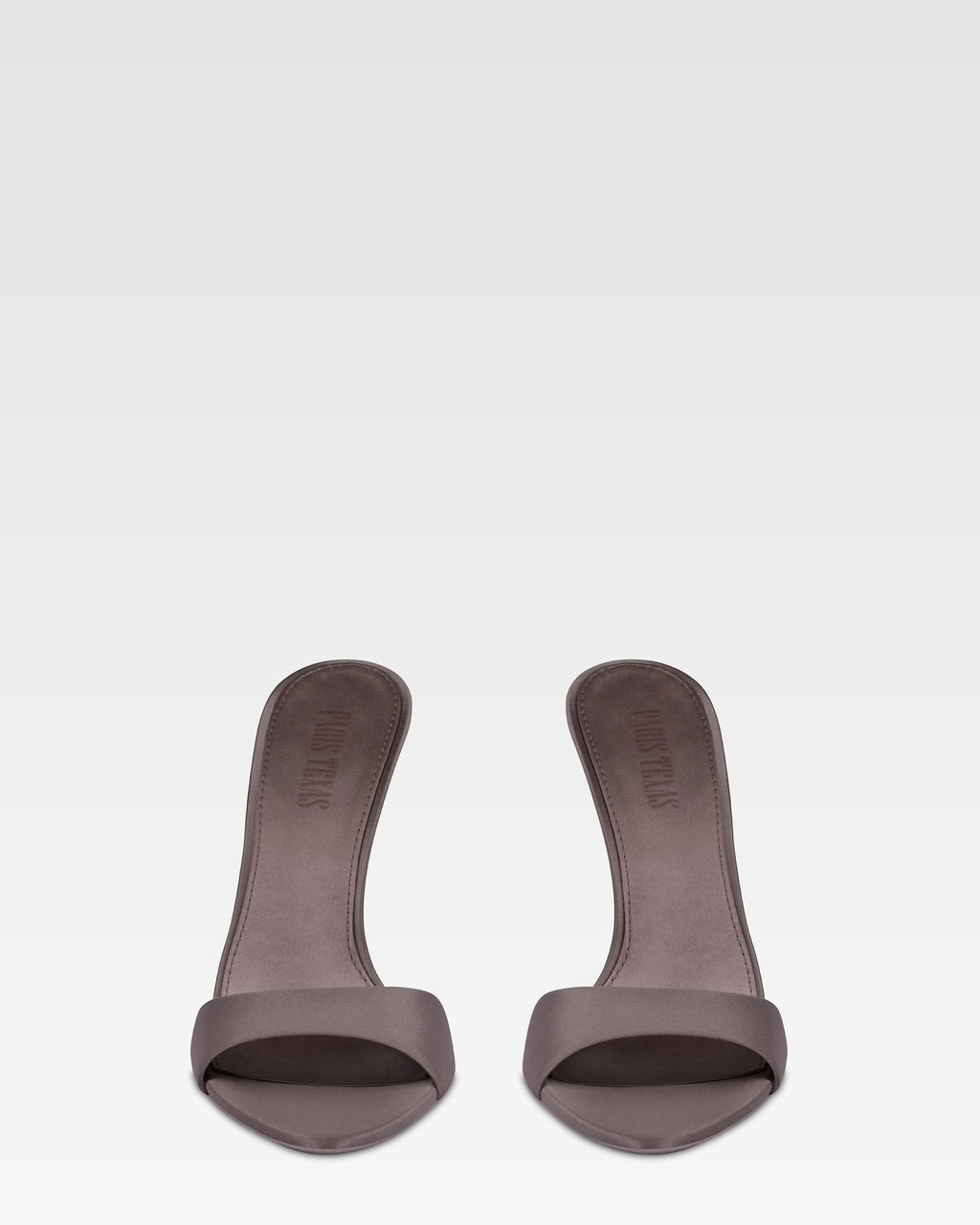 Mules in grey satin.