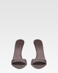 Mules in grey satin.