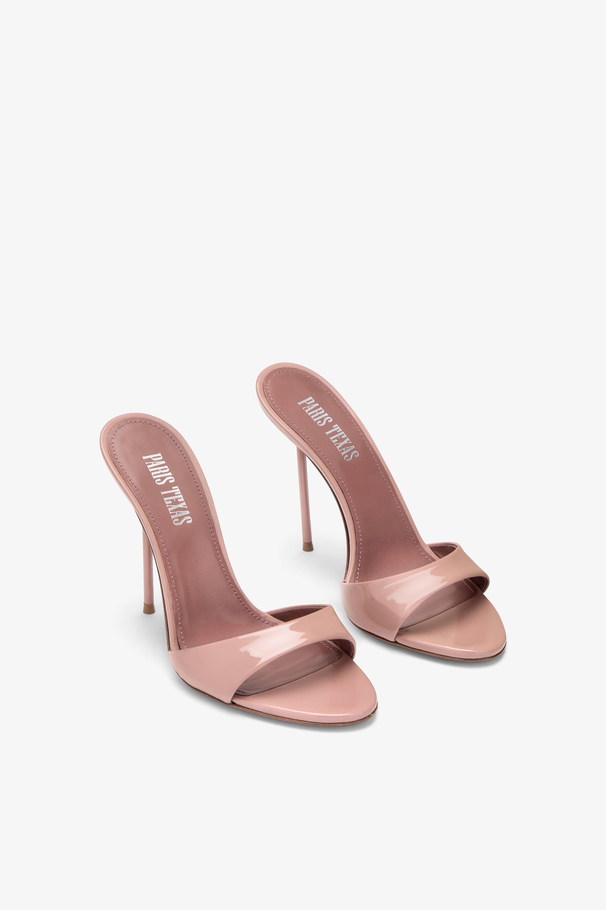 Mules en cuir verni rose fard fonc'e