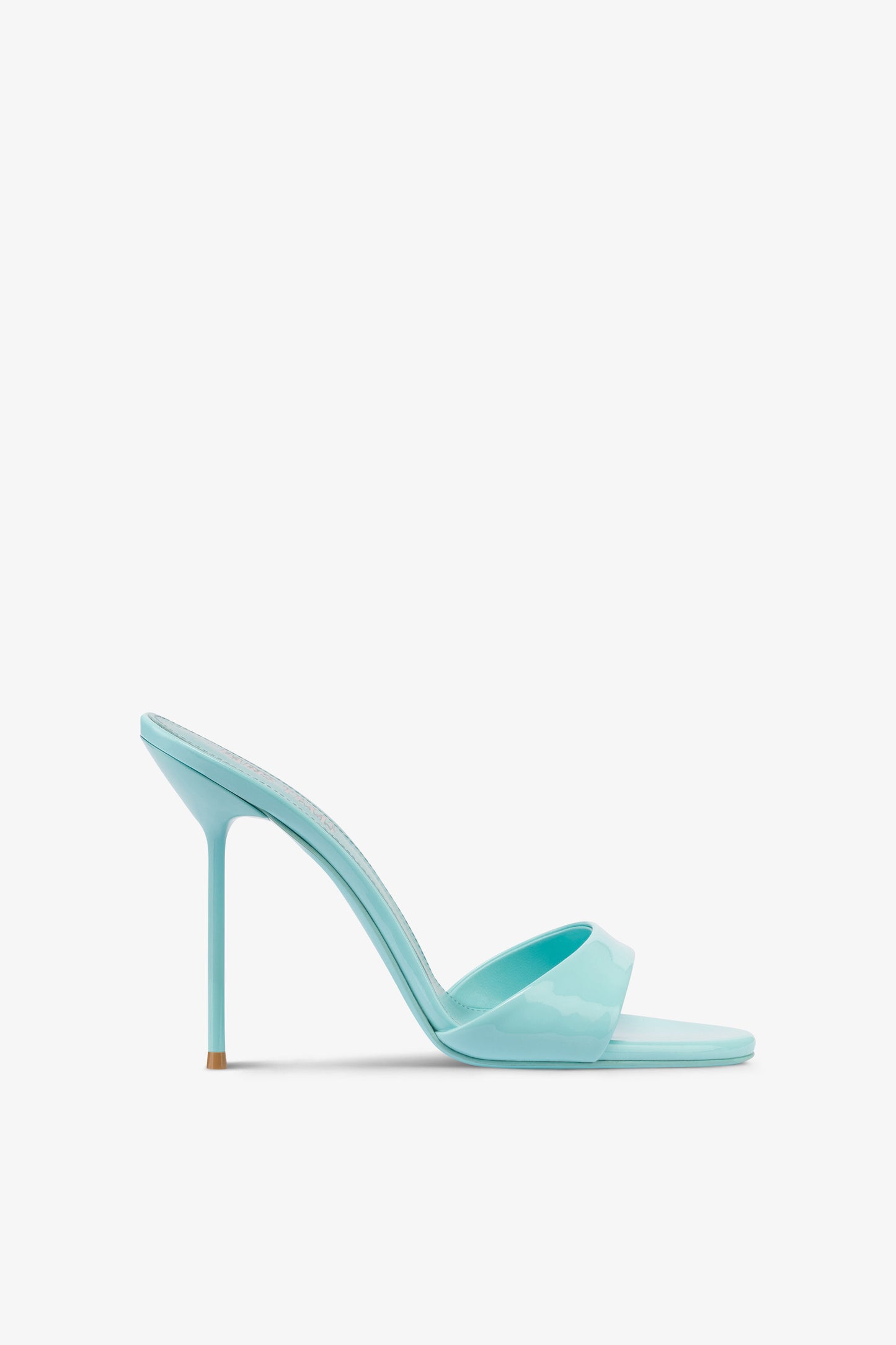 Mules in turquoise patent leather