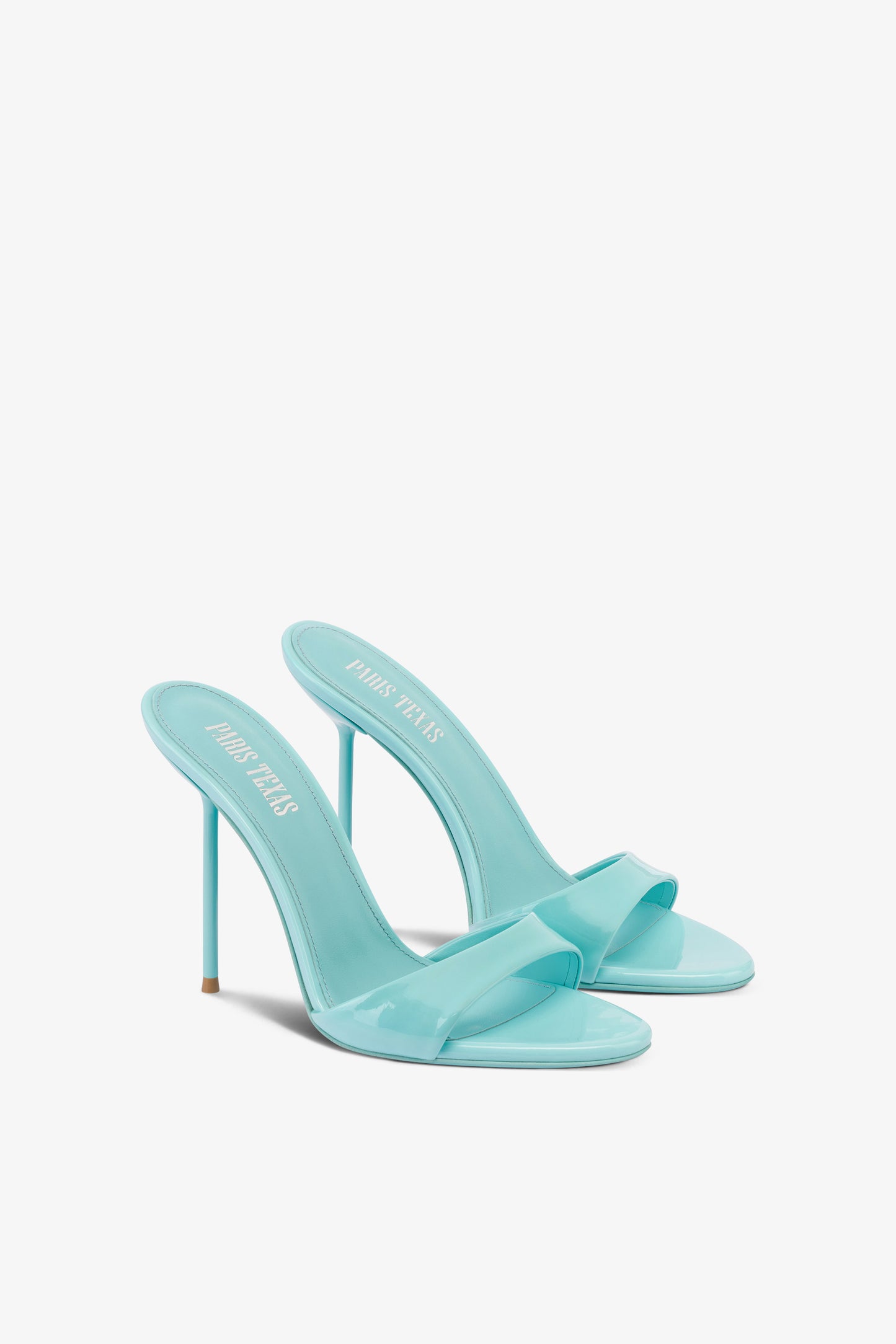 Mules in turquoise patent leather