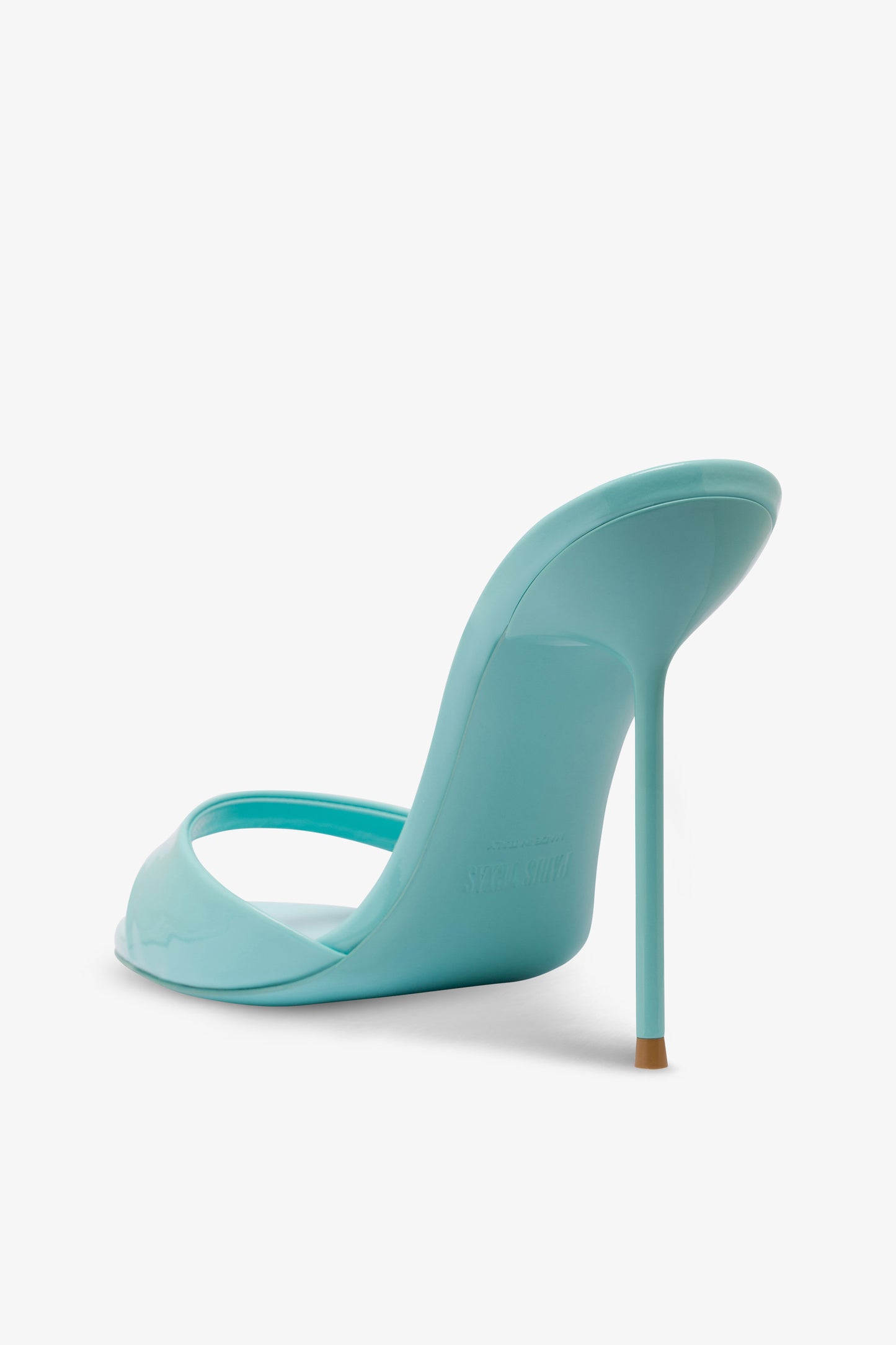 Mules in turquoise patent leather