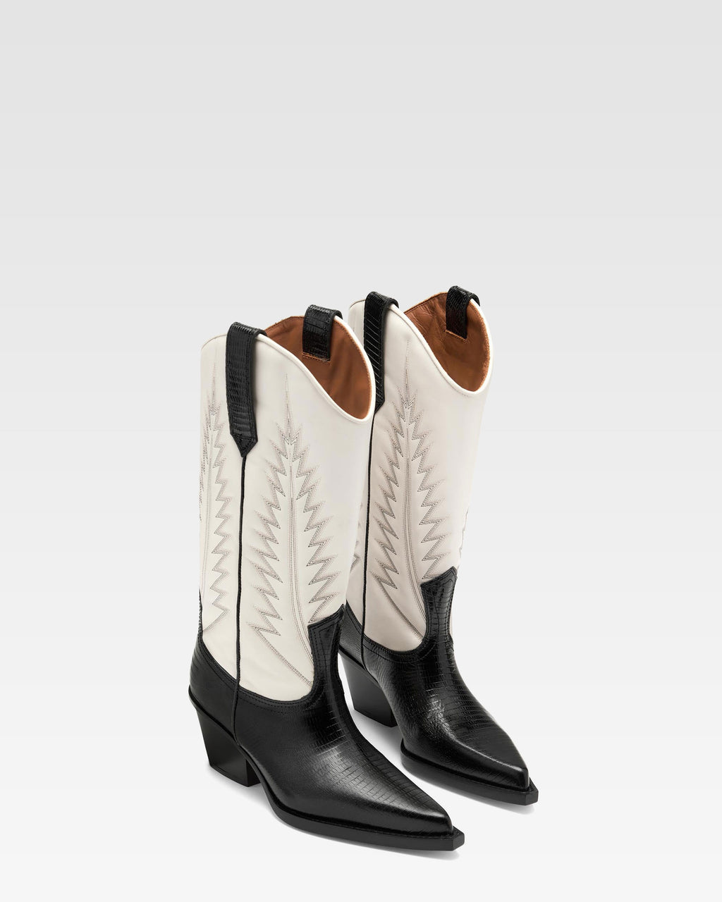 Bottes en cuir nappa effet l'ezard noir et blanc