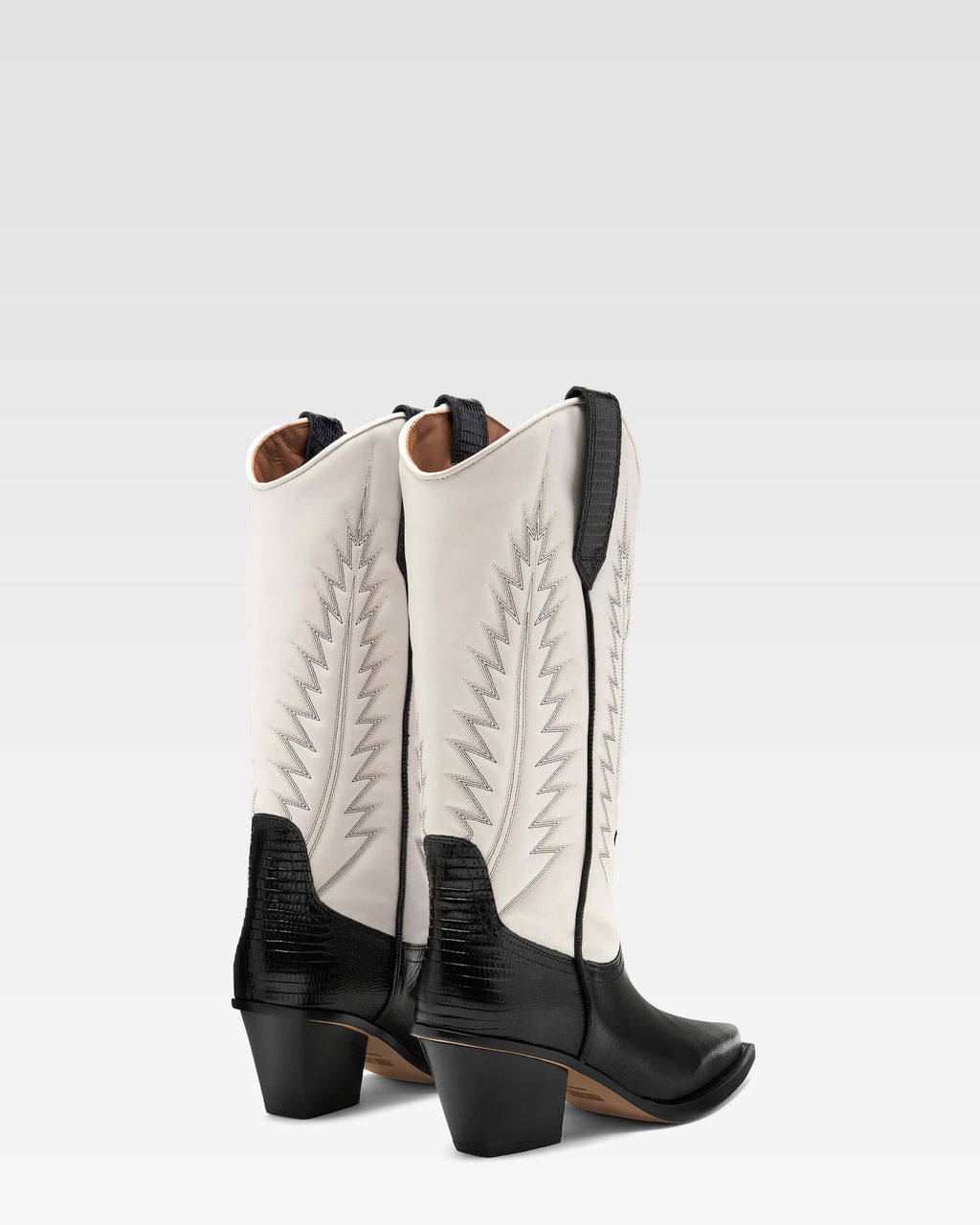 Bottes en cuir nappa effet l'ezard noir et blanc