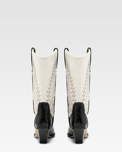 Bottes en cuir nappa effet l'ezard noir et blanc