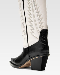 Bottes en cuir nappa effet l'ezard noir et blanc