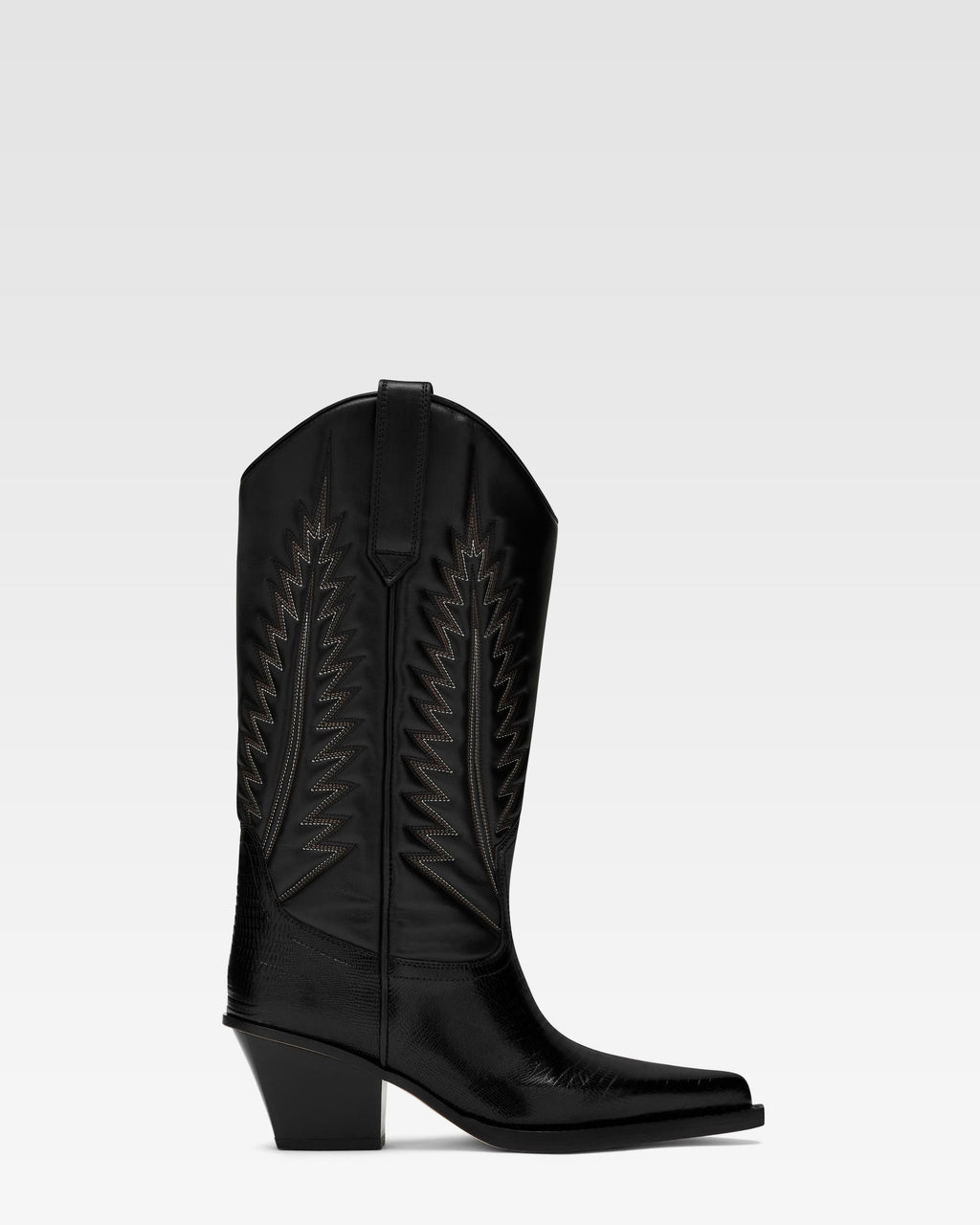 Black lizard-effect nappa leather boots