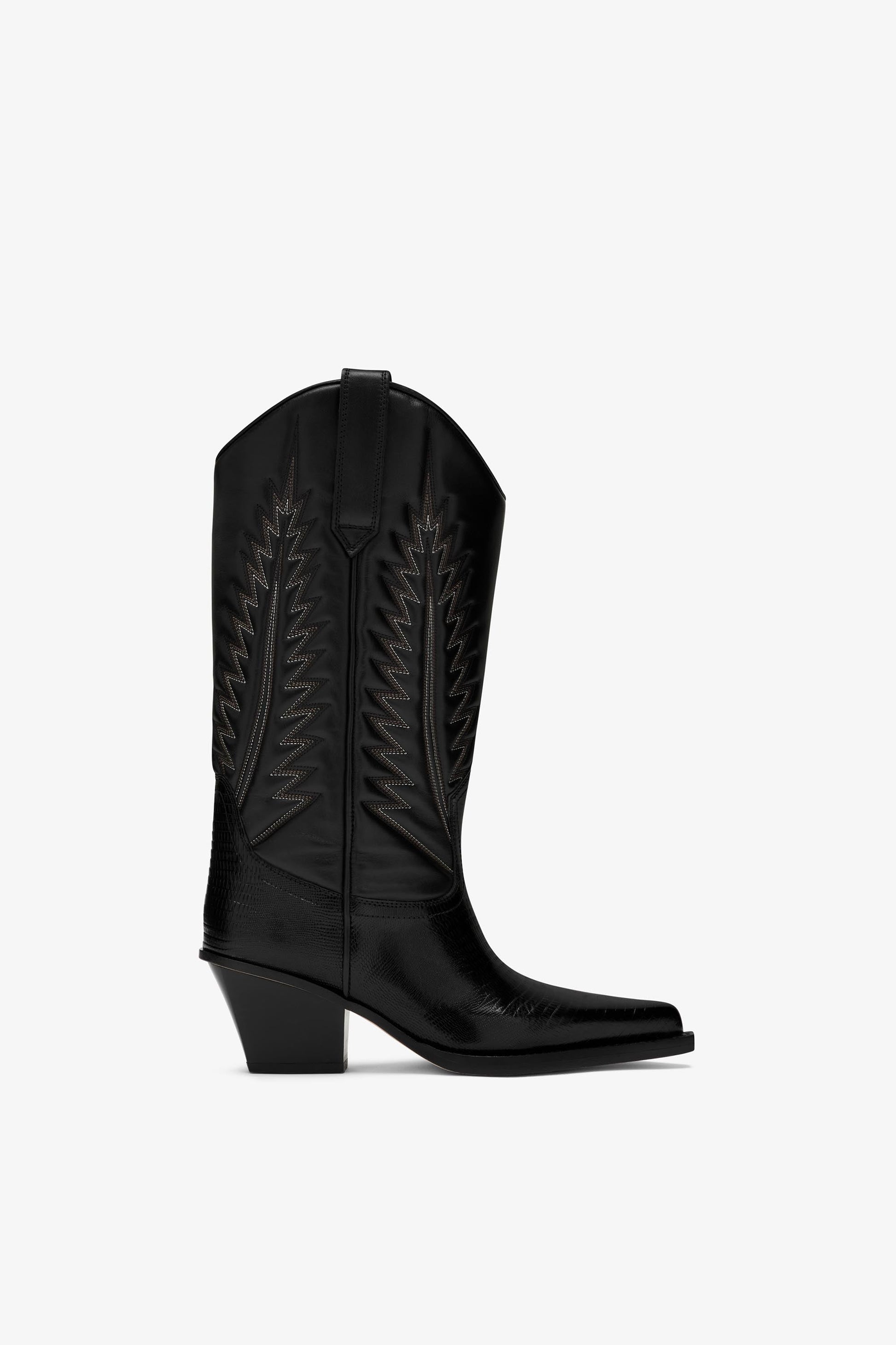 Bottes en cuir nappa noir effet l'ezard