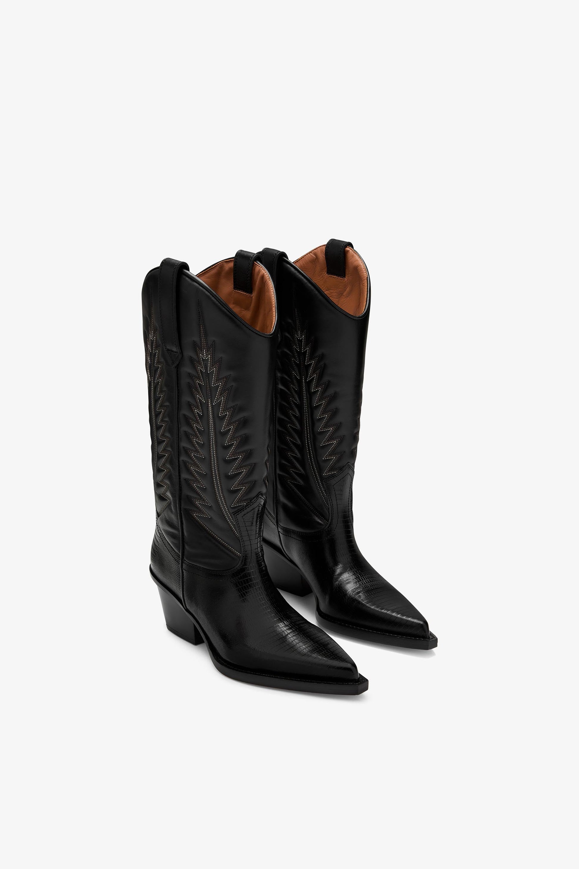 Bottes en cuir nappa noir effet l'ezard