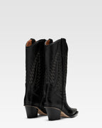 Black lizard-effect nappa leather boots