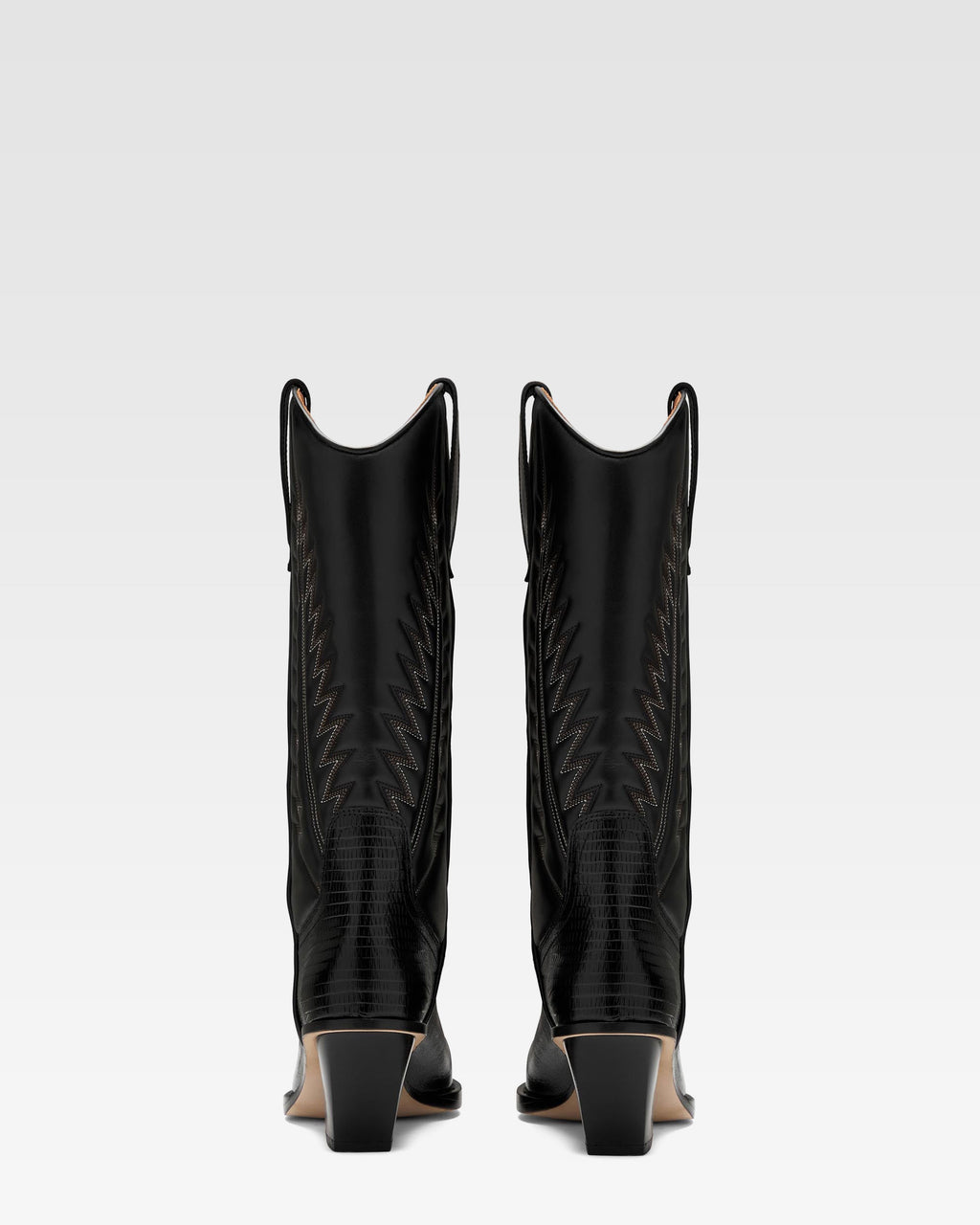 Black lizard-effect nappa leather boots