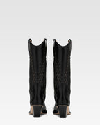 Black lizard-effect nappa leather boots