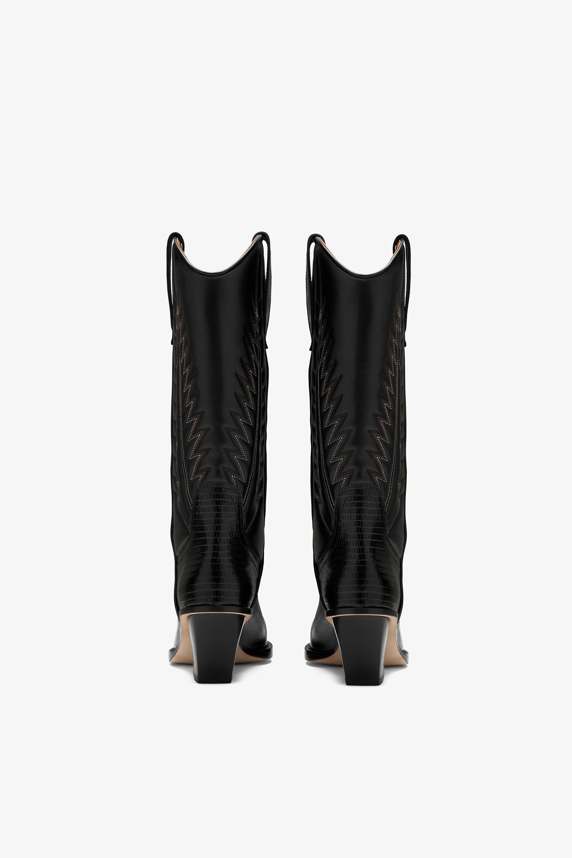 Black lizard-effect nappa leather boots