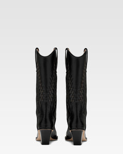 Black lizard-effect nappa leather boots