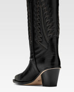 Black lizard-effect nappa leather boots