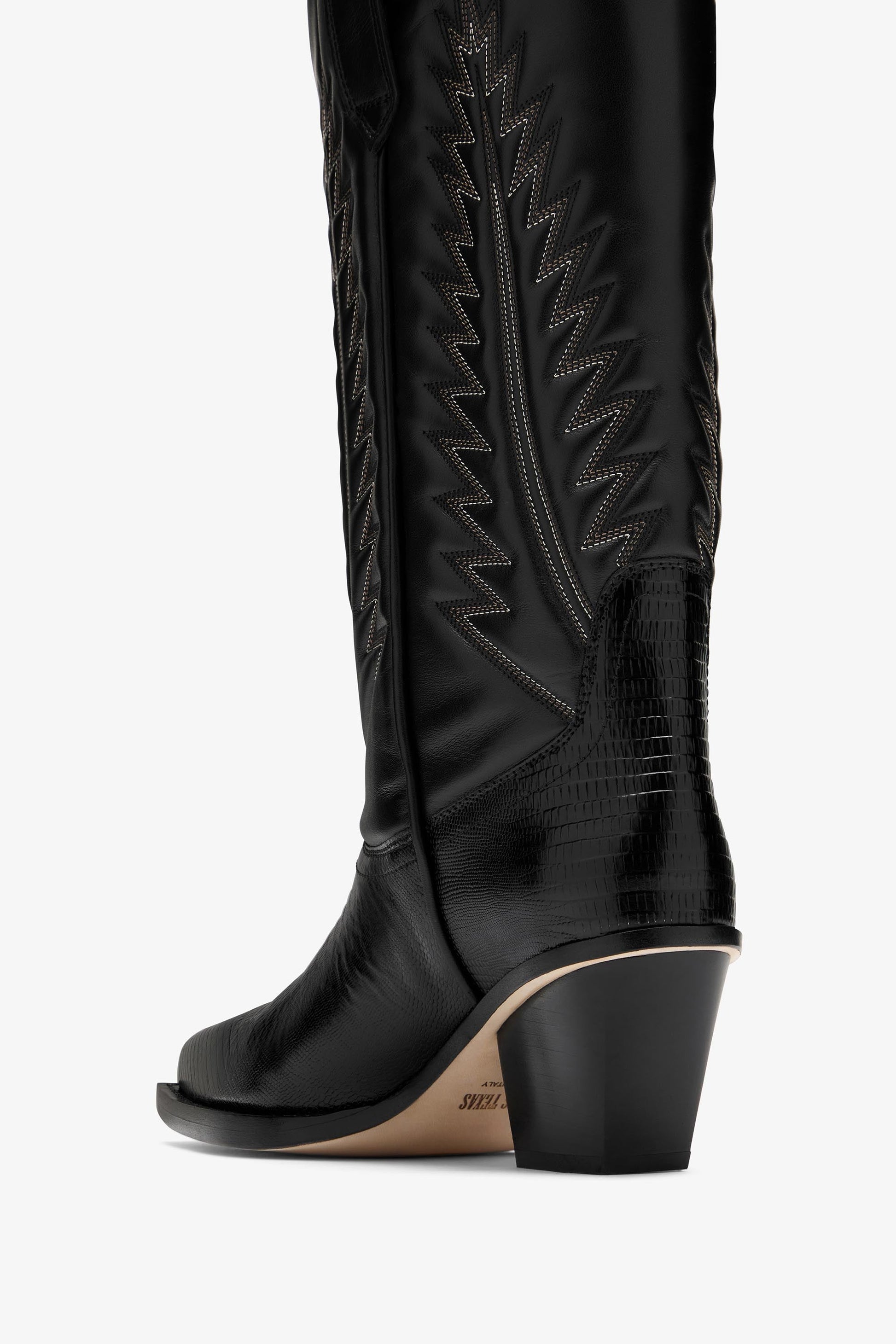 Bottes en cuir nappa noir effet l'ezard