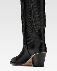 Black lizard-effect nappa leather boots