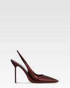 Slingbacks in maroon mirror-effect leather