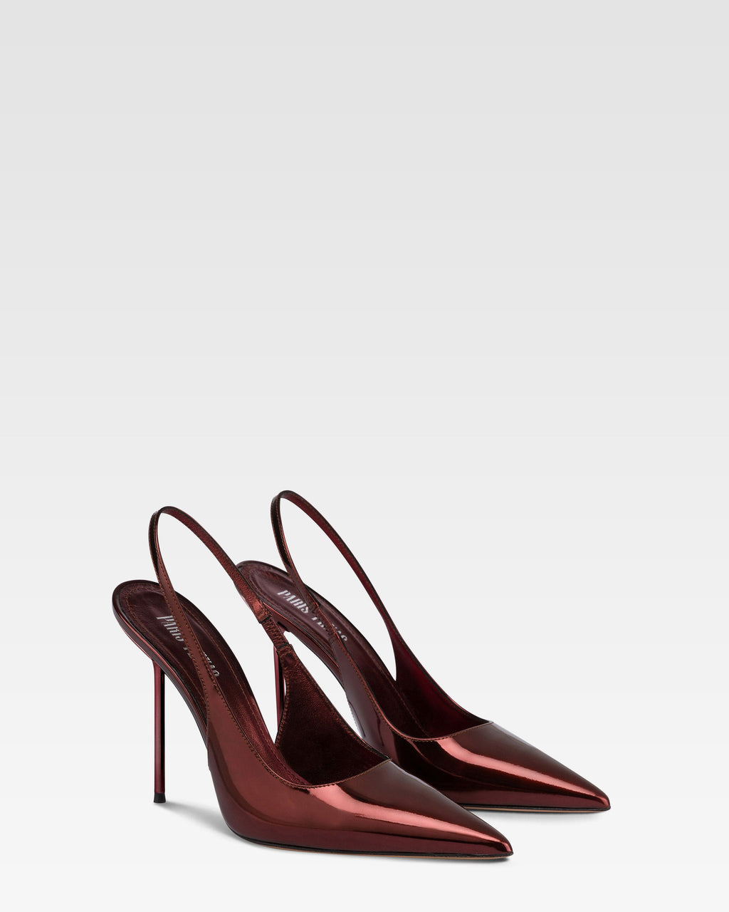 Slingbacks in maroon mirror-effect leather