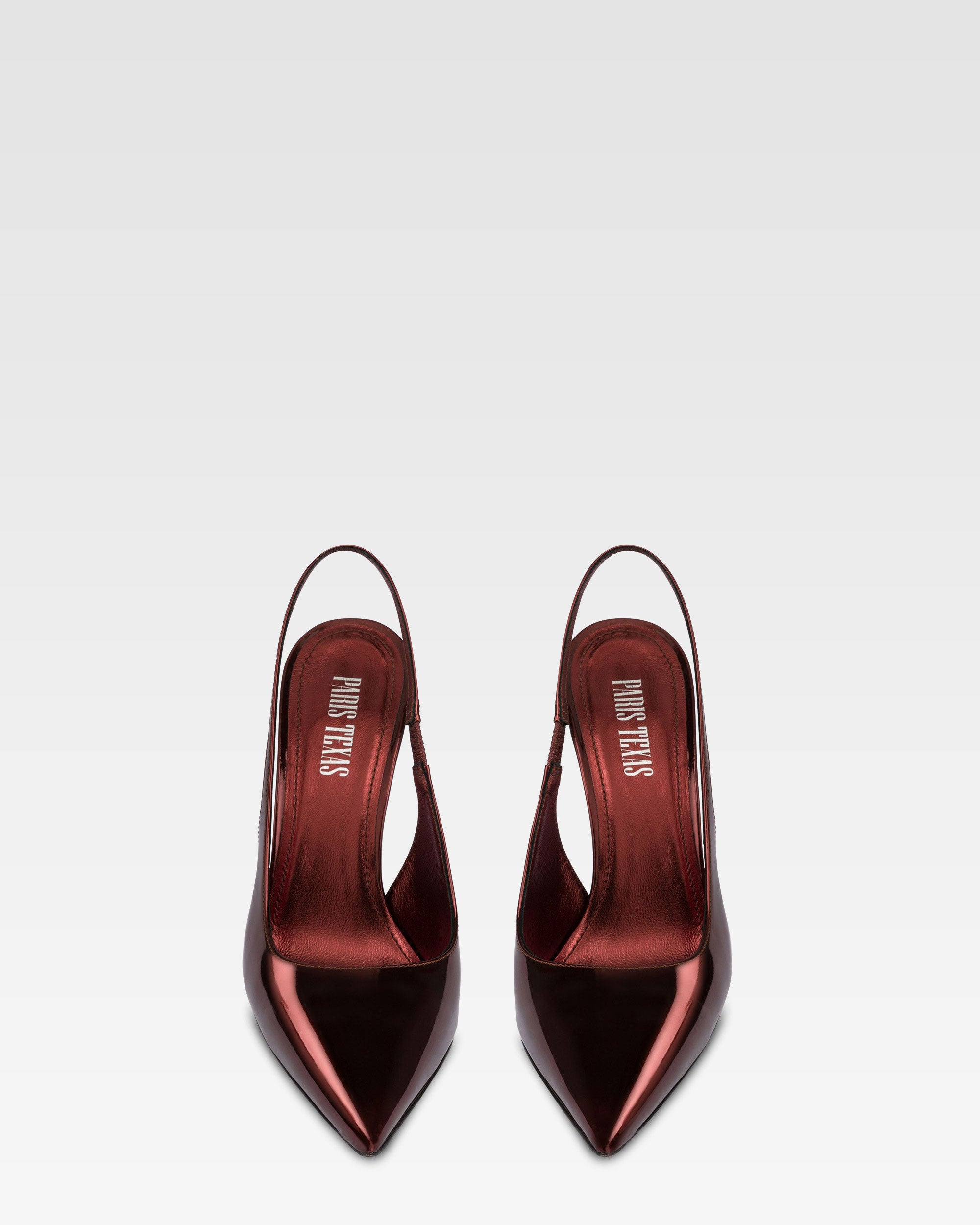 Slingbacks in maroon mirror-effect leather