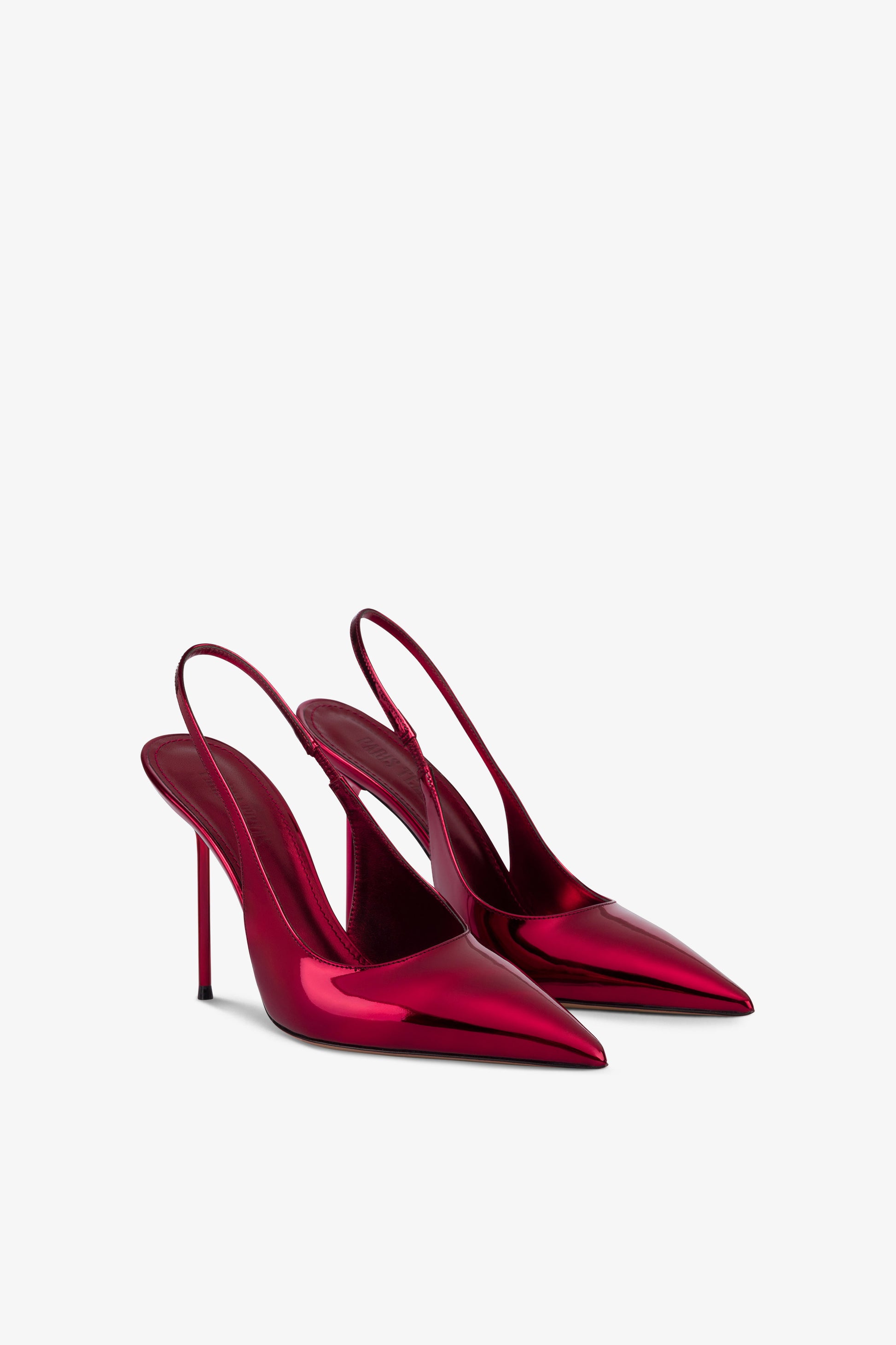 Slingbacks in red mirror-effect leather