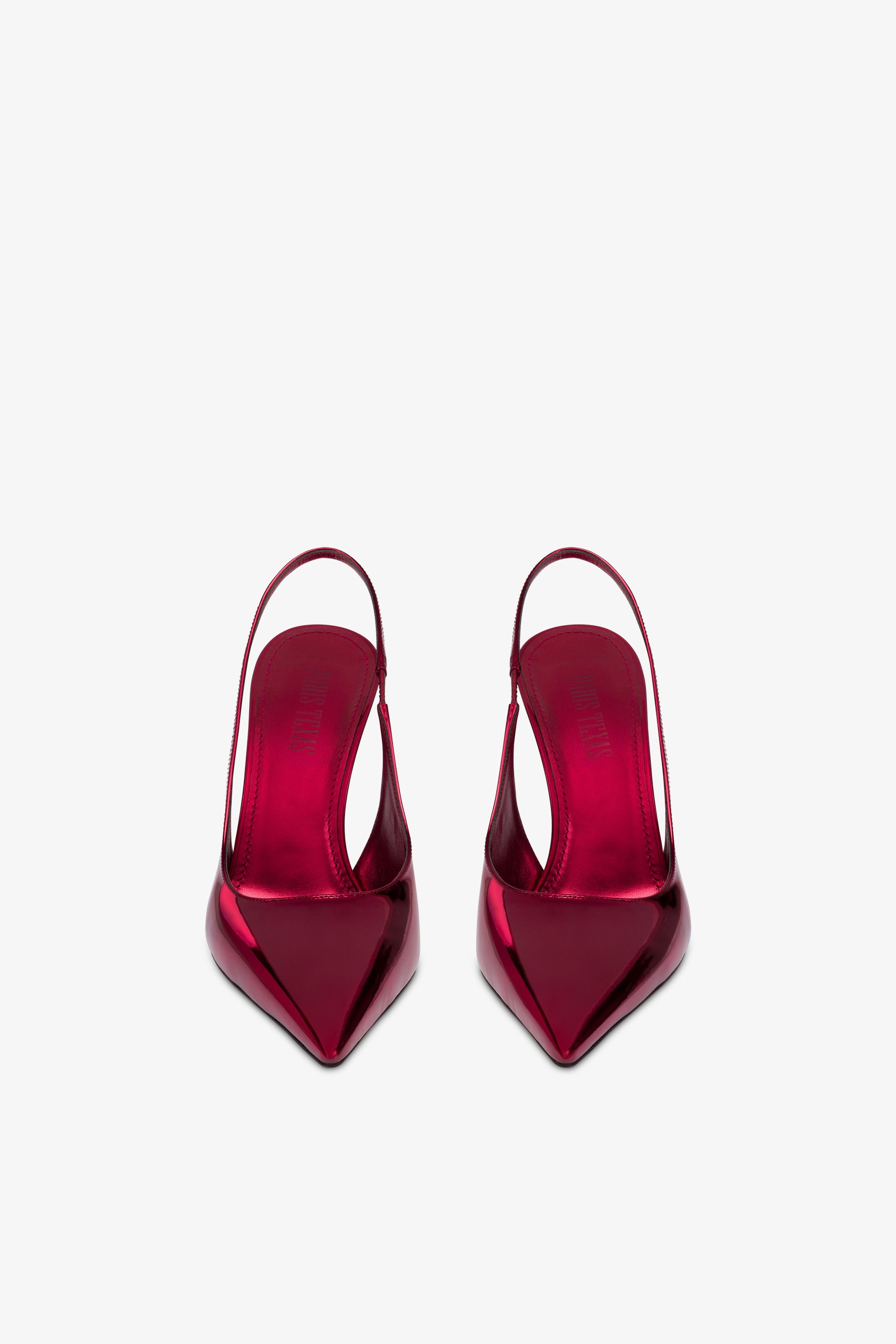 Slingbacks in red mirror-effect leather