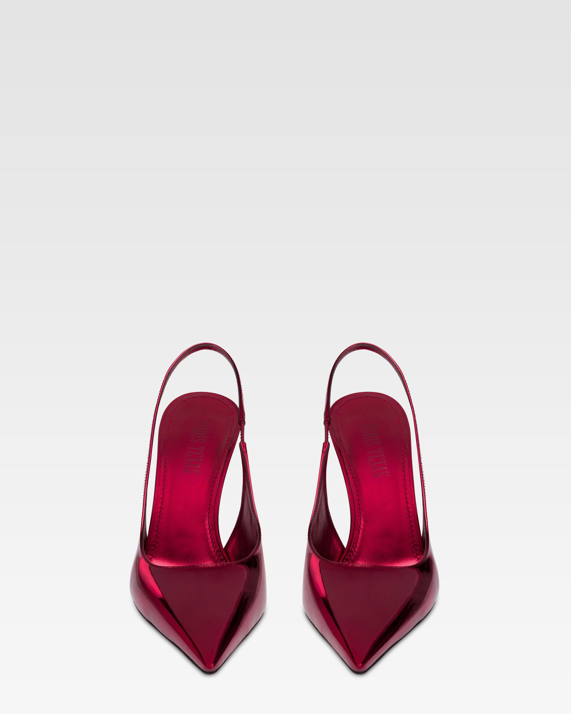 Slingbacks in red mirror-effect leather