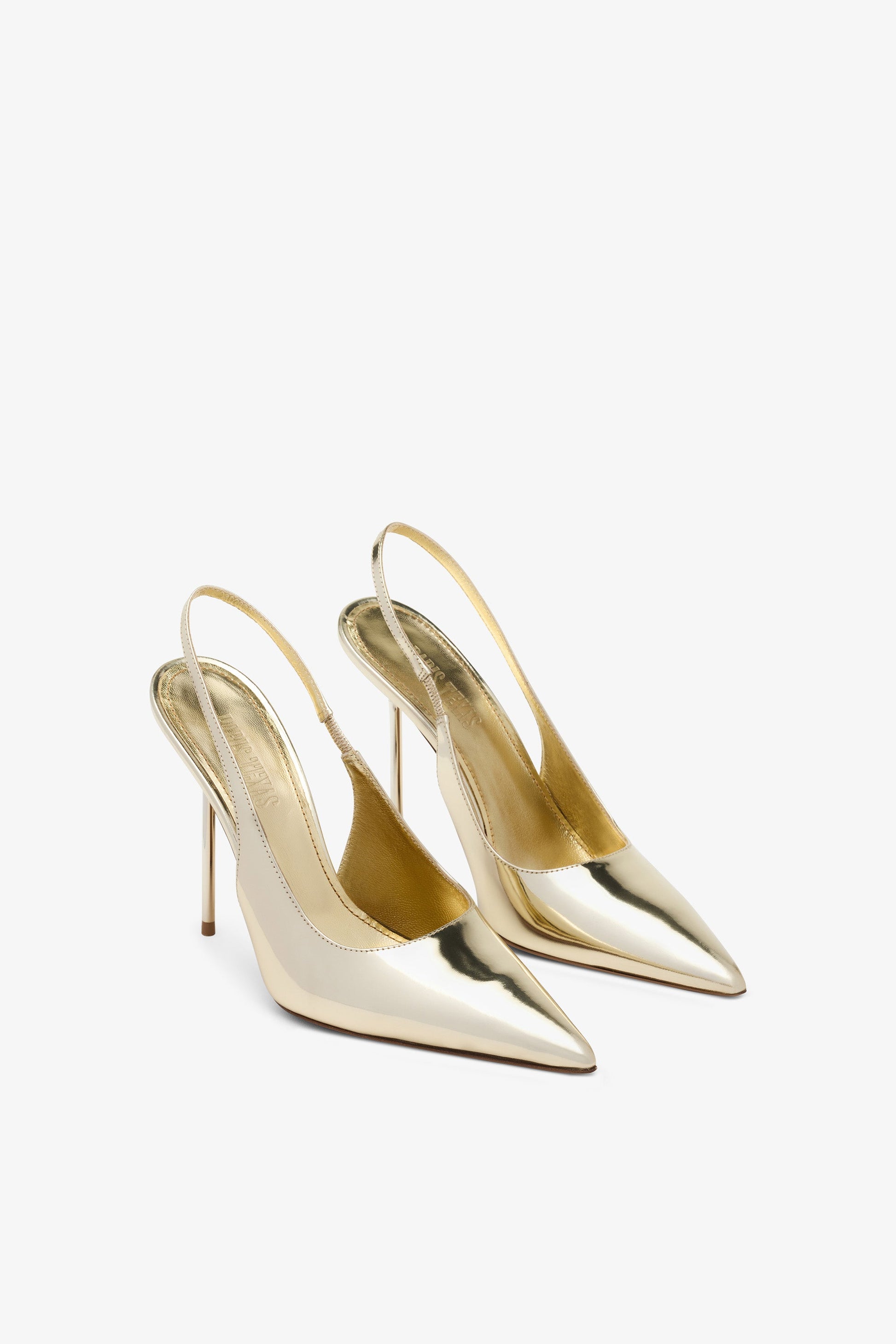 Escarpin slingback en cuir dore a effet miroir