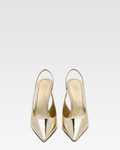 Gold mirrored leather sling-back