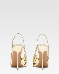 Gold mirrored leather sling-back